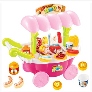 firstbuy_ของเล่นเด็กรถเข็นเตาย่าง BBQ Cart Play Set มีเสียงมีไฟ ใส่ถ่าน