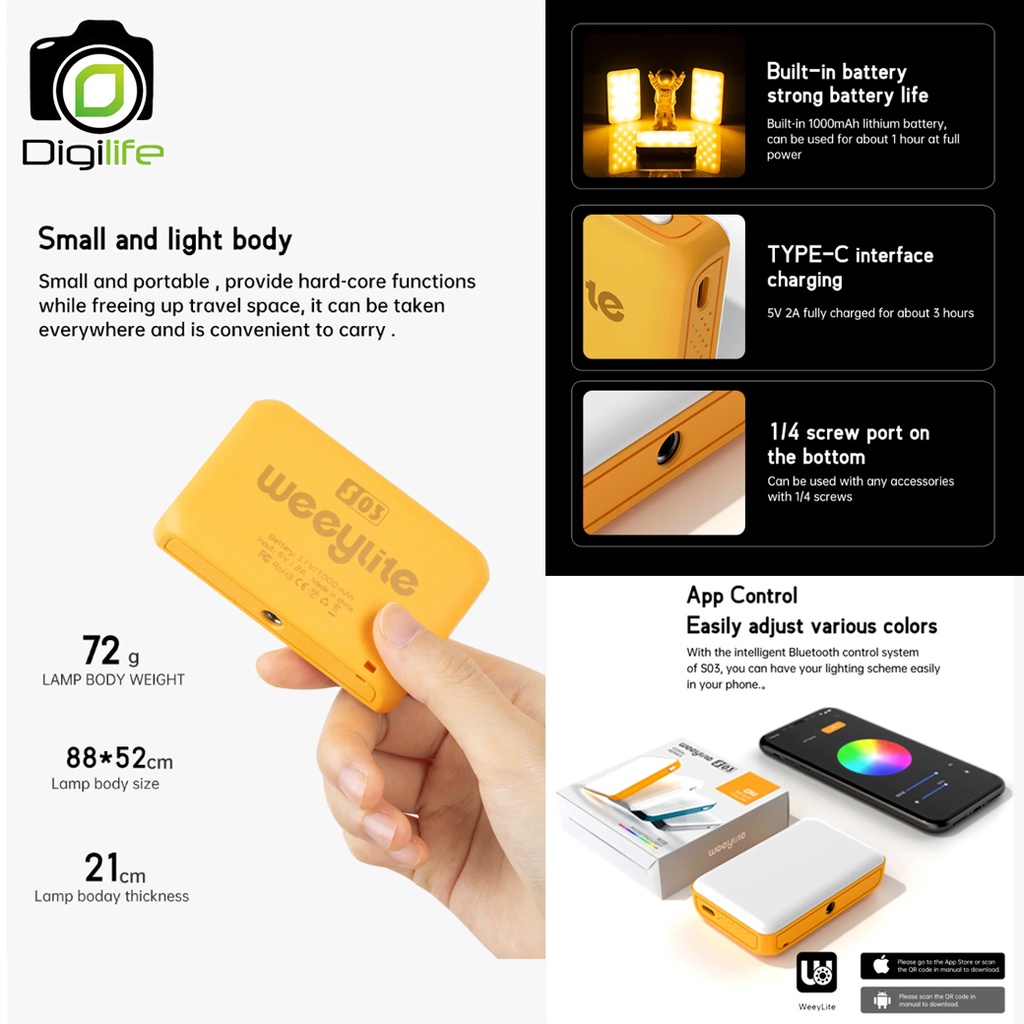 Weeylite S03 RGB Mini LED Video Light  ปรับอุณภูมิสีได้ 360สี สำหรับถ่ายรูป , วิดีโอ , ไลฟ์สด , Vlog , Live streame