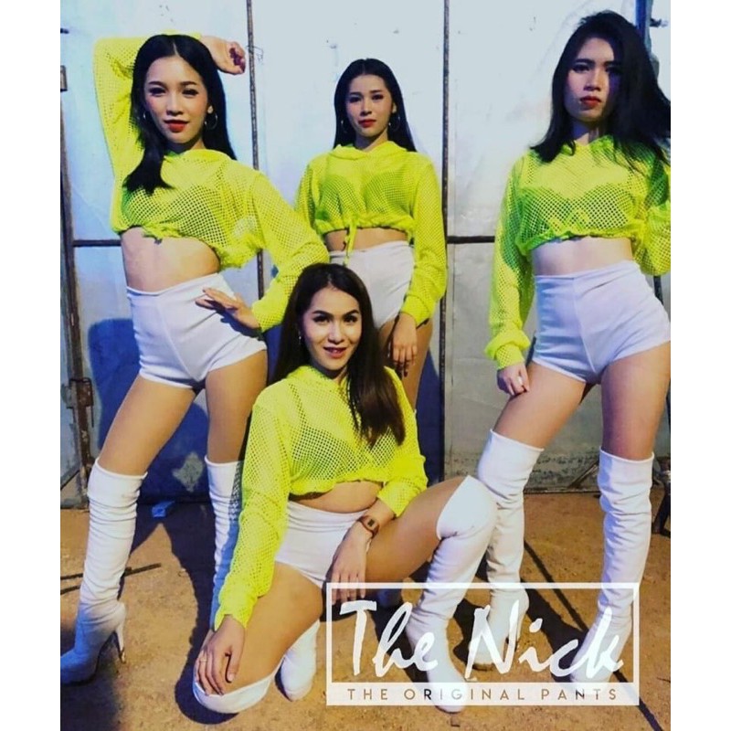 เสื้อตาข่ายนีออนครอปสั้น N0068 ขาว ดำ ไม่เรืองแสง เขียว ส้ม ชม เรืองในไฟแบล็คไลท์