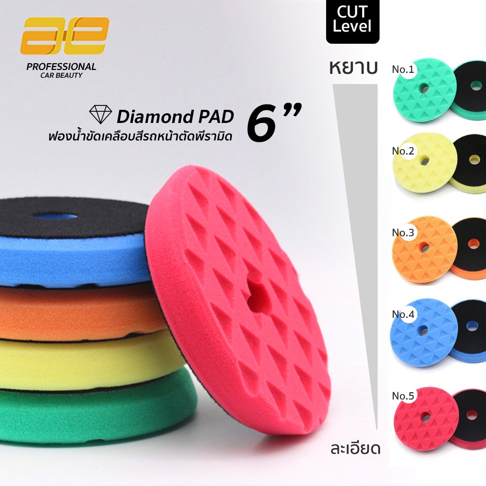 ฟองน้ำขัดเคลือบสีรถหน้าตัดพีรามิดแป้น 3" 5" 6" 7"