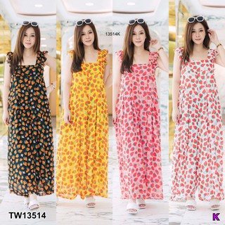 J13514 Jumpsuit จั๊มสูท สายเดี่ยว #สาวอวบ ลายสตอเบอรี่