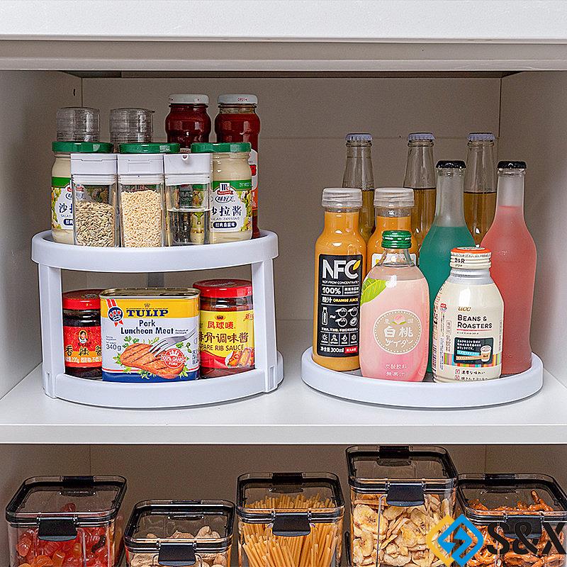 [Ready strock] Kitchen Double layer 360° Rotating Spice Storage Rack ...