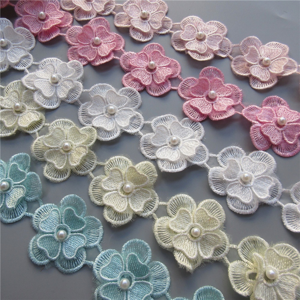 10x ดอกไม้เพิร์ลลูกไม้หัวใจดอกไม้สําหรับชุดริบบิ้นตัดถักงานแต่งงานเย็บปักถักร้อย DIY Handmade Patchwork เย็บ