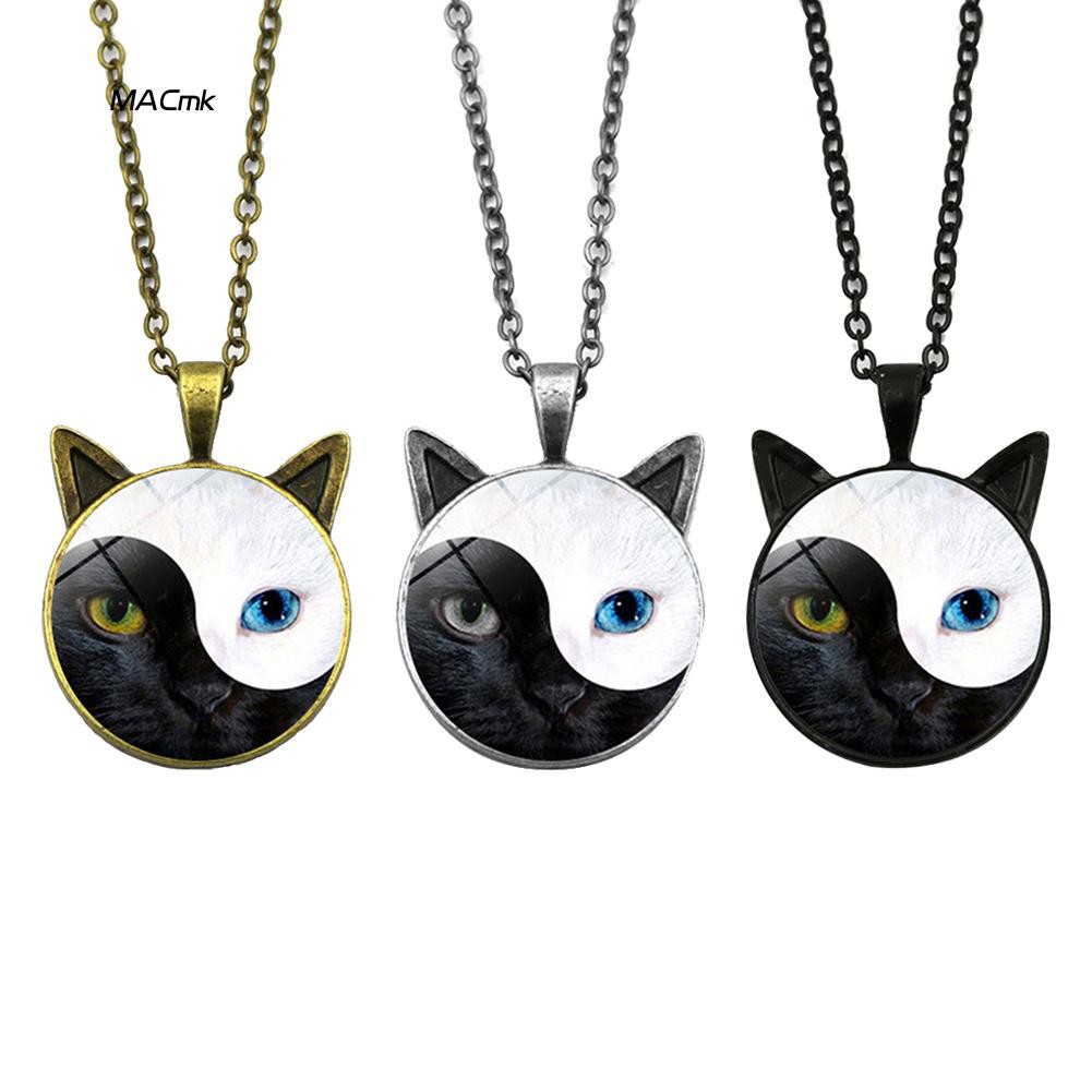 ผู้หญิง Tai Chi Yin Yang Cat Glass จี้สร้อยคอเครื่องประดับโซ่เสื้อกันหนาว