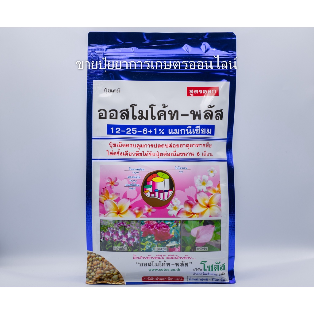 ปุ๋ย ออสโมโค้ท พลัส สูตร 12-25-6 ปุ๋ยหกเดือน ปุ๋ยเร่งสี ปุ๋ยเร่งดอก 1กิโลกรัม