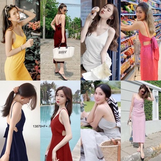 TwinsShopVip💗พร้อมส่ง TW13879 เดรสสายเดี่ยวผูกโบว์หลัง