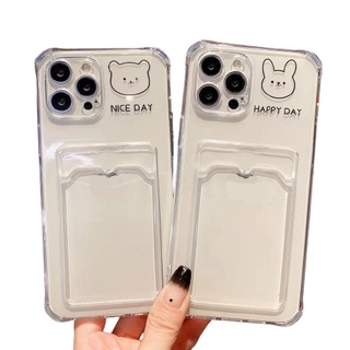 เคส เคสมือถือกันกระแทกเคสใส่บัตร เคสซิลิโคนใส เคสใสทรงสี่เหลี่ยม7/8/6 12/12pro 11/13 /13promax เคสใส่บัตร#420