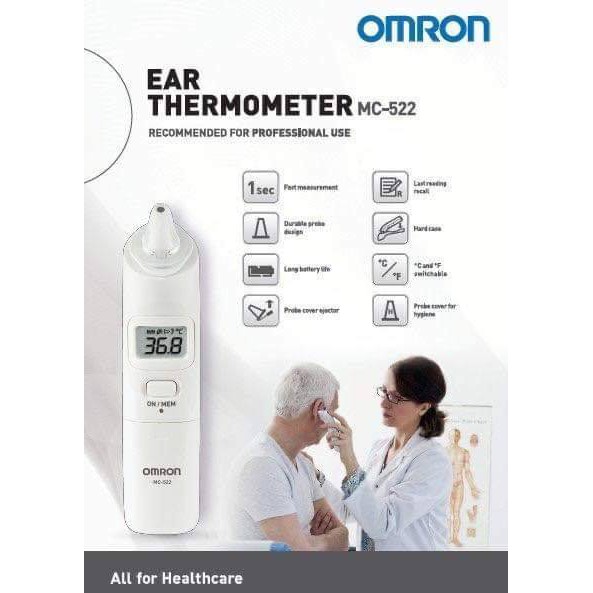 เทอร์โมมิเตอร์วัดอุณหภูมิทางหูและทางหน้าผาก รุ่น Omron ear Thermometer MC-522 แถมฟรี แท่นเปลี่ยน Probe และ Probe