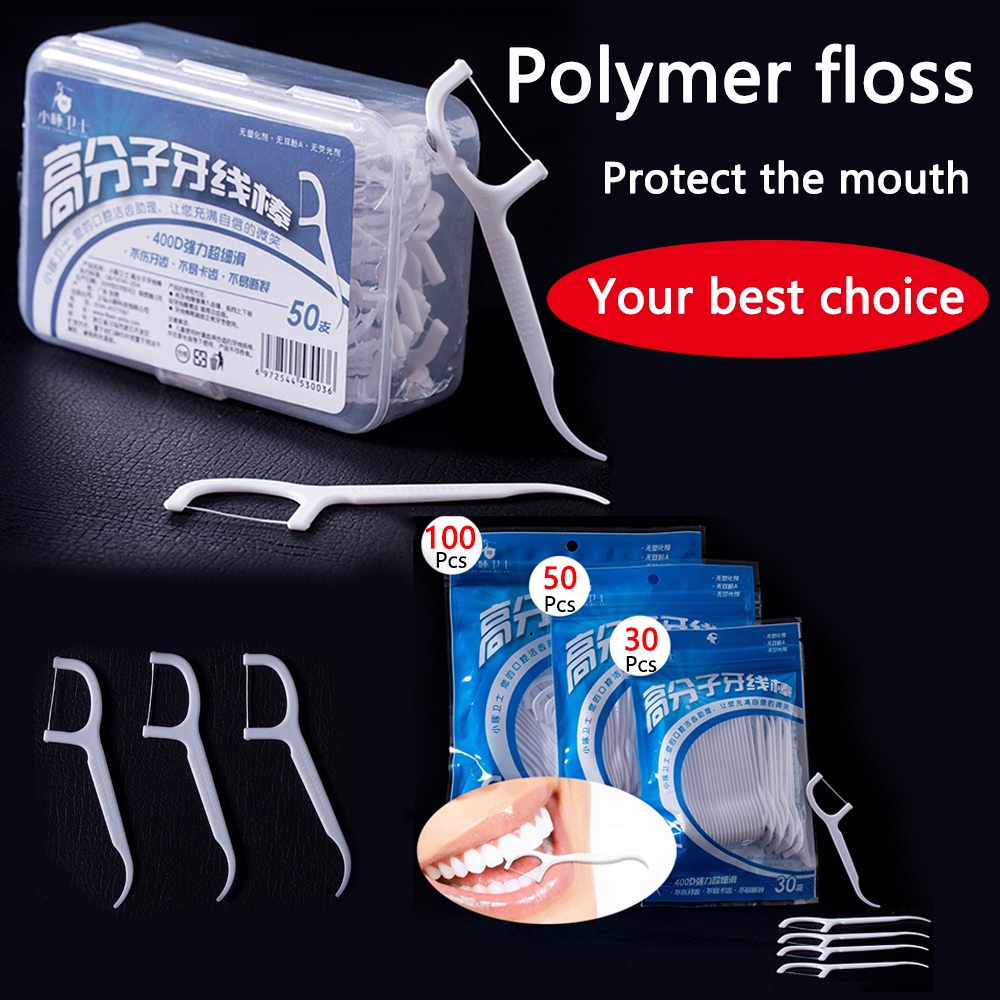 พร้อมสต็อกdental Floss Polymer Floss ไม้จิ้มฟัน 2 In 1 Flosser ทําความสะอาดฟันสําหรับ Oral Care สุขภาพทันตกรรมปลอดภัยไหมขัดฟัน