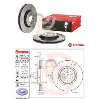 09 A757 11 จานเบรค ล้อ F (ยี่ห้อ BREMBO) รุ่น HC UV VOLVO S60 S80 V70 XC70 ล้อ 17"นิ้ว ปี2000-&gt;