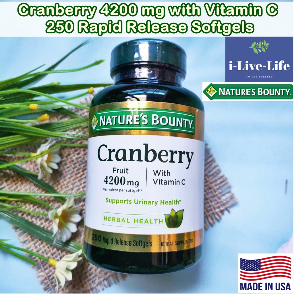 สารสกัดแครนเบอร์รี่เข้มข้น Cranberry 4200 mg with Vitamin C 250 Rapid Release Softgels - Nature's Bounty