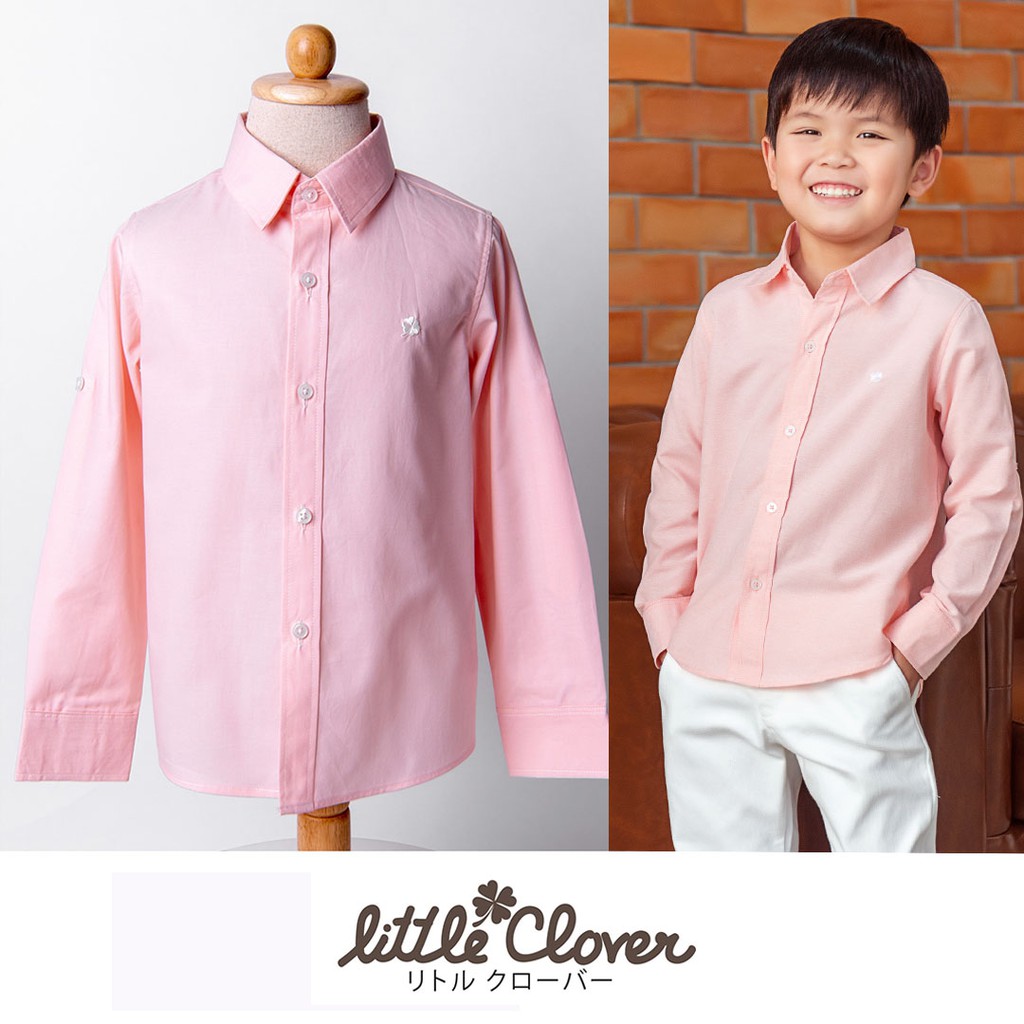 เสื้อเชิ้ตเด็กชาย แขนยาว สีชมพูพีช ครบไซส์