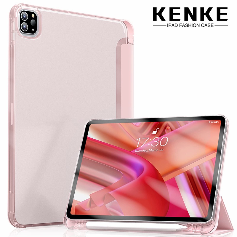 KENKE เคส iPad พร้อมช่องใส่ดินสอ เปลือกแข็ง ป้องกันการดัด DIY เคสใสสำหรับ iPad 2024 air 6 13 inch M3 air 11 pro 13 Air4 Air 5 2022 ipad 11 gen A16 เคส ipad gen 9 gen 7/8 ipad Pro 11 inch 2020 หุ้มด้วย Soft TPU Soft Edge