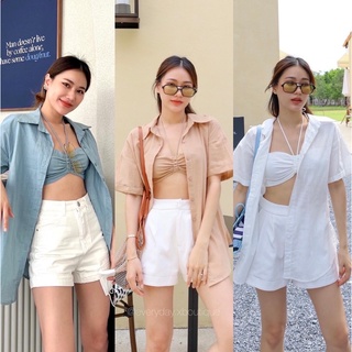 Bra+shirt linen set🌊🤎☁️เซทเชิ้ตลินิน มีบราด้านในเข้าชุดกันให้ด้วยนะคะ ตัวนี้ทรงน่ารักเหมือนเดิม บราด้านในรุ่นใหม่สวยเก๋