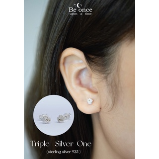 ต่างหูเงินแท้ 925  รุ่น Triple  Silver  One ขนาด 4 mm.