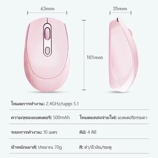 เมาส์ไร้สาย สําหรับ เมาส์บลูทูธ Mouse เมาส์เกมมิ่ง 1600dpi 2.4GHz ใช้งานง่าย น้ำหนักเบา ดีไซน์สวย น้ำหนักเบาพิเศษ