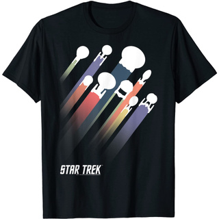 T-shirt  เสื้อยืดแขนสั้นลําลอง ผ้าฝ้าย ระบายอากาศได้ดี พิมพ์ลายกราฟฟิค Star Trek Federation Ships สีรุ้ง สําหรับผู้ชายS-