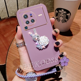 เคสโทรศัพท์มือถือนิ่ม VIVO X80 Pro T1 T1X Y01 Y76 Y75 Y55 Y33T Y33S Y21T Y21A Y21S Y21 Y15A Y15S V23 5G 4G Handphone Casing Lovely Cute 3D Rabbit Phone Case with Rope Strap Soft Protection Back Cover