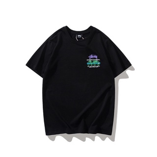 STUSSY ใหม่เสื้อยืดลําลองสําหรับผู้ชายผู้หญิงผ้าฝ้ายแขนสั้นคอกลมพิมพ์ลาย Earth Loose Trendy