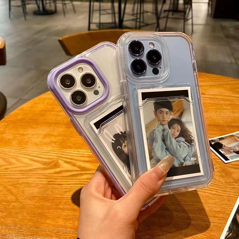 compatible for iPhone 15 14 13 Pro Max 3 In 1 เคสใสใส่รูปใส่บัตร Phone Case for IPhone 12 11 Pro Max X Xs Max Xr 8 7 Plus Soft TPU Back Cover