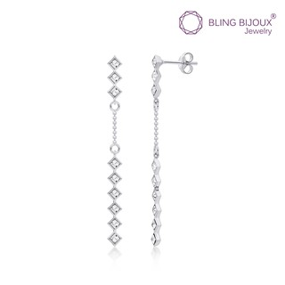 Bling Bijoux ต่างหูเงินแท้ 925 แบบห้อย Minimal Style ตกแต่งด้วยโซ่ และ Crystal สวยหวาน สไตล์สาวเกาหลี