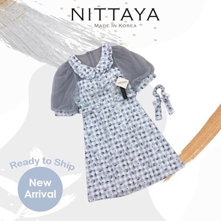 งานป้าย NITTAYA เดรสฟ้าคอบัวแขนซีทรู + ยางรัดผม