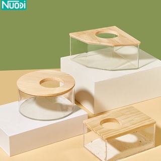 Nuodi ห้องน้ำใส สำหรับสัตว์เลี้ยงหนูแฮมสเตอร์ ห้องน้ำฝาไม้ ห้องนํ้าเข้ามุมสีใส อ่างทรายอาบน้ำเเฮมสเตอร์ จุทรายได้เยอะ