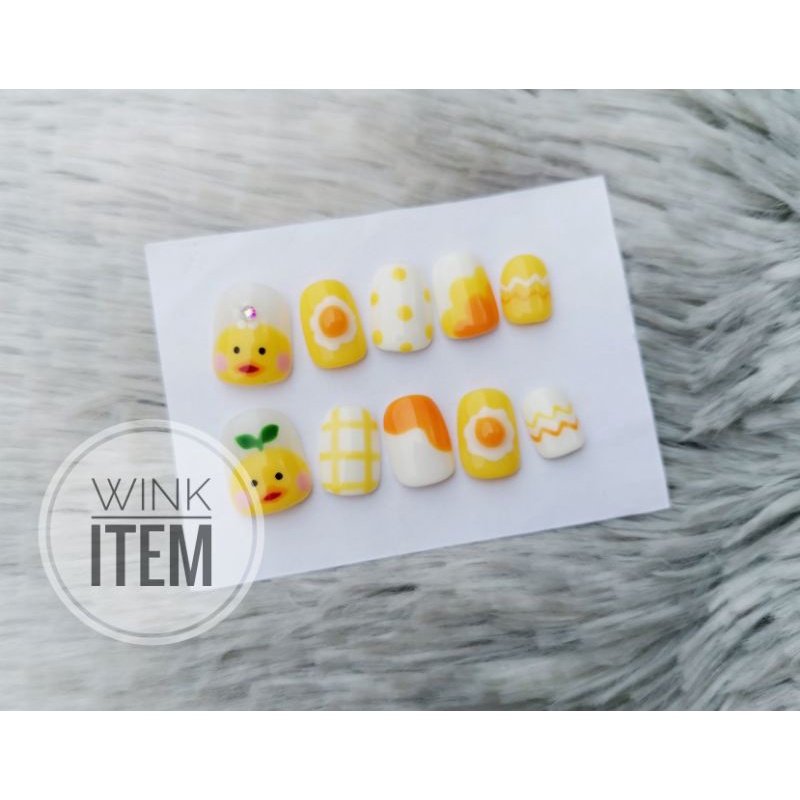 W090 เล็บ​ปลอม​ Nail เล็บ​ เล็บ​เจล​แท้​ เล็บ​เพ้นท์ลาย​ มีกาว+ตะไบแถมให้ฟรี