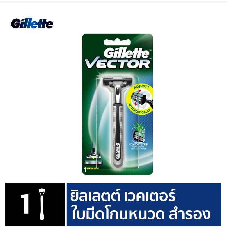 Gillette ยิลเลตต์ เวคเตอร์ Vector ด้าม มีดโกนหนวด พร้อมใบมีด 1 ชิ้น