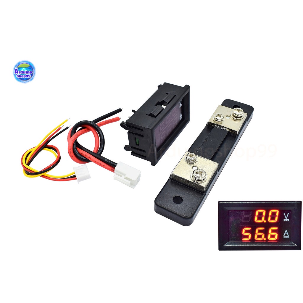 จอแสดงผล ค่าโวลต์ - ค่าแอมป์ DC 0-100V / 50A LED DC Dual Display Digital Voltmeter Ammeter พร้อม Shunt ขนาด 50A