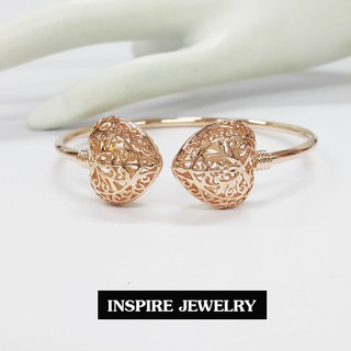 Inspire Jewelry กำไลรูปหัวใจสองดวง ฉลุลายโปร่งลายไทย สวยงาม ปราณีต