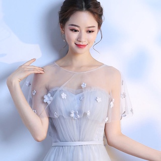 ผ้าคลุมไหล่ผู้หญิง 2020 ชุดแต่งงานลูกไม้เสื้อคลุมน้องสาวเพื่อนเจ้าสาวสีแดงบางขนาดใหญ่คําเดียวสีเทาสีชมพูฤดูร้อน