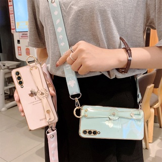 เคส Huawei P30 P20 Lite P40 P50 Pro ซิลิโคนนิ่ม พร้อมสายรัดข้อมือ และสายคล้อง ลายใบเมเปิ้ล ขอบตรง เคสโทรศัพท์