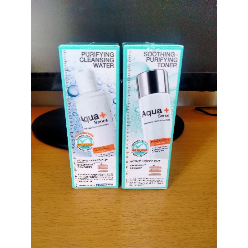 AquaPlus Series (ชุดทดลอง) คลีนซิ่ง Cleansing Water 50 ml + โทนเนอร์ Toner 50 ml. ทำความสะอาด ขจัดสิ