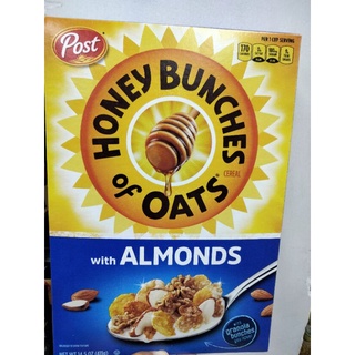 Post  HBO Almonds Cereal แผ่น ข้าวโพด ข้าวสาลี และข้าวโอ๊ต อบกรอบ ผสม น้ำผึ้งและถั่วอัลมอนด์ 411 กรัม