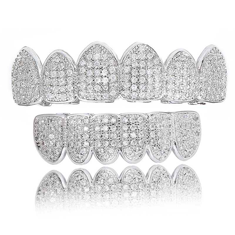 ฮิปฮอปฟันเครื่องประดับจัดฟันฟันGrillzชุดซิลเวอร์โกลด์เพชรเพทายเครื่องประดับพังก์คอสเพลย์ปาร์ตี้ของขวัญ