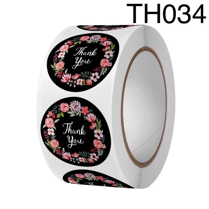 TH034❤️ 1 ม้วน 500 ดวง 20 บาท สติกเกอร์ รูปยิ้มขอบคุณ thank you sticker  สีดำ ของชำร่วย งานแต่ง งานศ