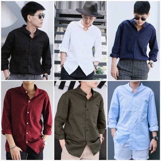 เสื้อเชิ้ตคอจีน แขนยาว รุ่นมีกระเป๋า👔