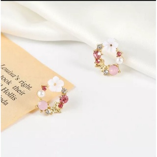 (พร้อมส่ง) ต่างหูวงกลมดอกไม้