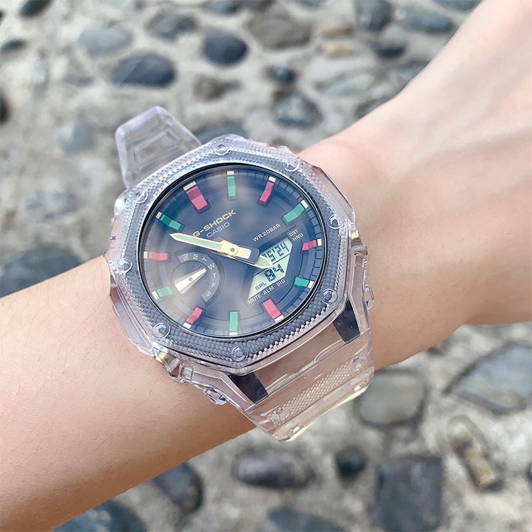 เคสเรซินใส และสายนาฬิกาข้อมือ ไล่โทนสีรุ้ง สําหรับ Casio G-SHOCK GA-2100 19 สี