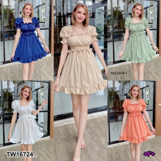 TT16724 เดรส แขนสั้น กระโปรงระบาย.Short sleeve dress, flared skirt..