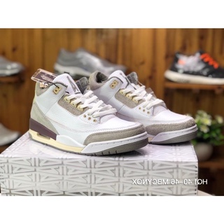 【ขาย】2022 A Ma Maniere x Air Jordan 3 Retro "Violet ore" Beige Grey AJ3 รองเท้าบาสเก็ตบอล DH3434-110