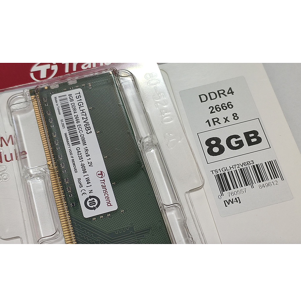 Transcend 8GB DDR4 2666 ECC Unbuffered DIMM Memory (RAM) for Workstation and Server (มือสองสภาพใหม่)