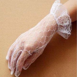พร้อมส่ง!! ถุงมือลูกไม้สีขาวดำ ไซส์เด็กและผู้ใหญ่ ขายแพคละ1คู่-25CM