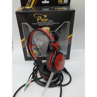 [ลด15% โค้ดGMQC296] หูฟัง PS-808 ใช้ต่อคอมและมือถือได้ สายยาว 1.8 เมตร มี 2 แจ็ค ไมค์และหูฟังเสียงดี แข็งแรงทนทาน