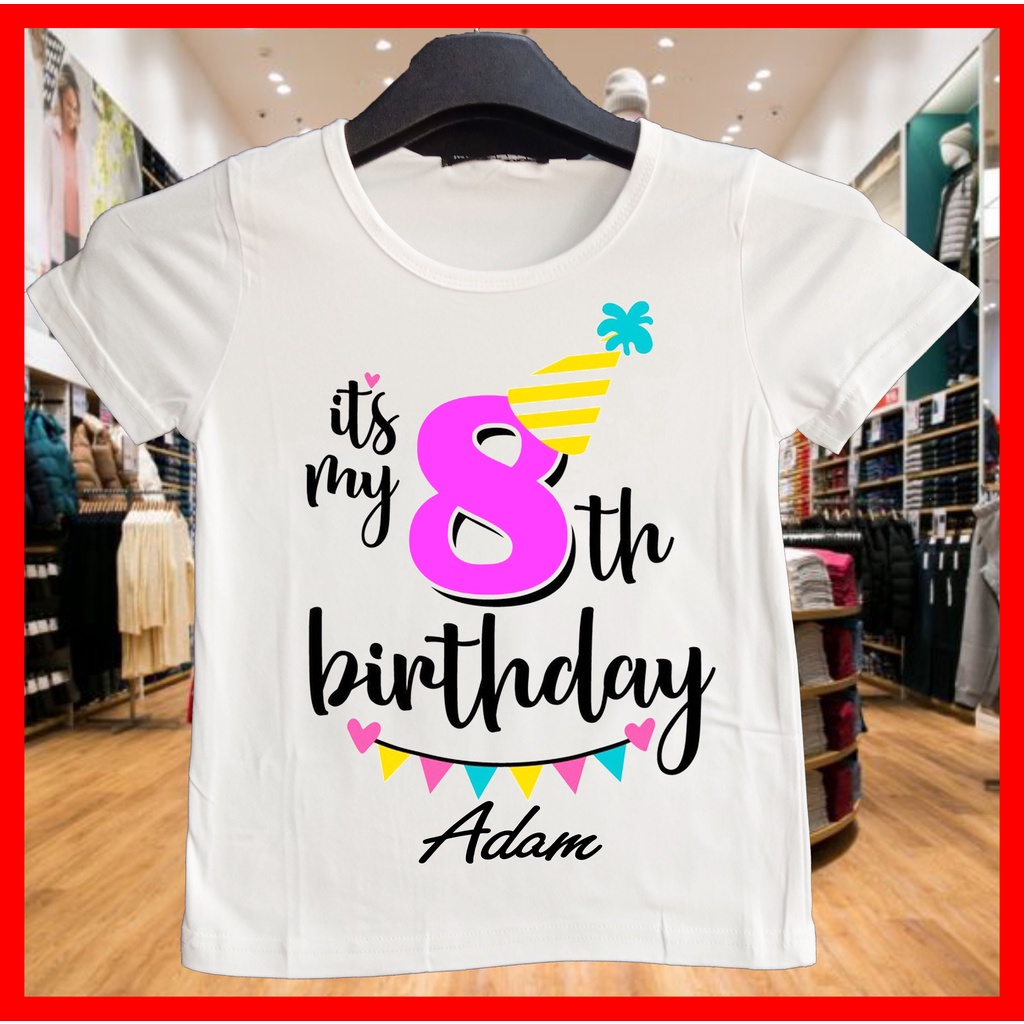 เด็กผู้หญิงวันเกิด 8th, 9, 10th, 11, 12th, 13th T Shirt / เขียนชื่อฟรี / พิมพ์เสื้อผ้าวันเกิดสําหรับ
