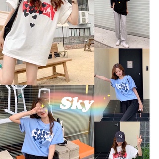 Sky✨เสื้อยืดเกาหลีโอเวอร์ไซส์ SADEV ตัวใหญ่ สกีนลายหัวใจ ผ้าเด้ง ผ้าไม่ติดตัว ระบายอากาศ คลายความร้อนดีเยี่ยม รุ่น999