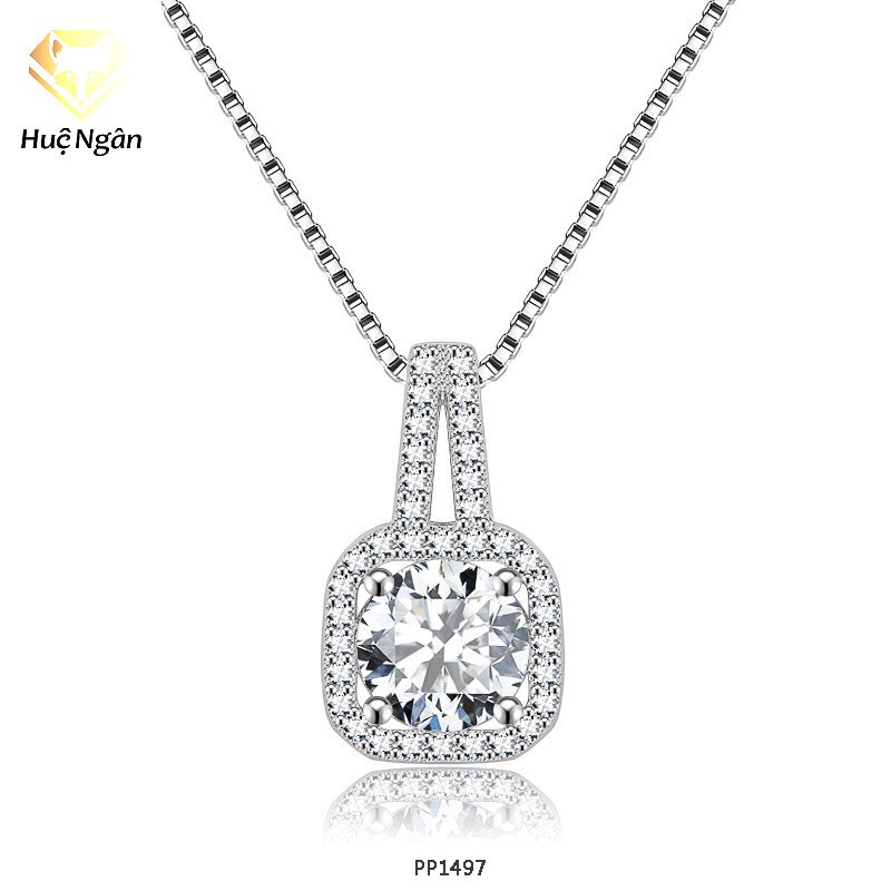 Hue Ngan สร้อยคอเงิน 925 - หน้าสี่เหลี่ยมส่วนบุคคล PP1497