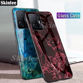 เคสโทรศัพท์ Skinlee Phone Case Cover for Xiaomi MI 11T Pro Case Fashion Marble Tempered Glass Soft Silicone Casing hp for MI 11T Pro Shell