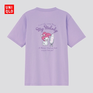 SANRIO Uniqlo X Sanli Gull Collaboration Series เสื้อยืดลําลองสําหรับสตรีแขนสั้นพิมพ์ลายตัวอักษร 437858